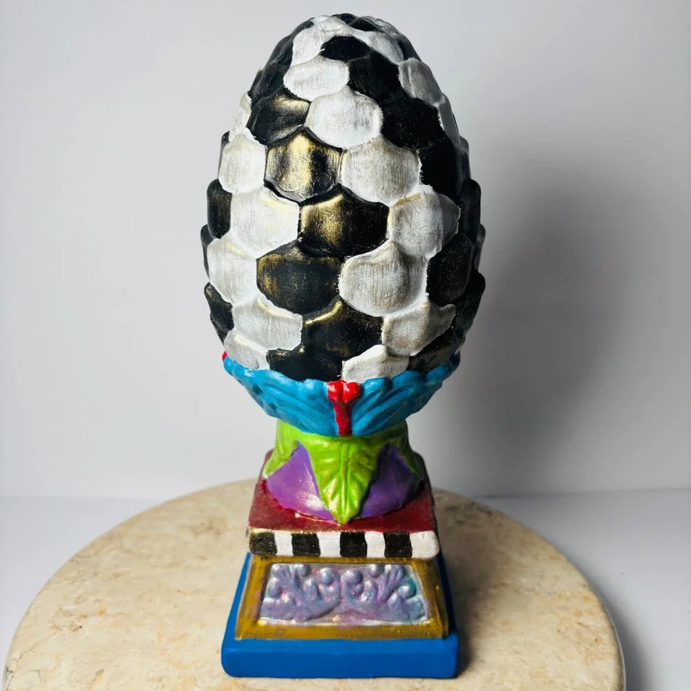 Pier 1 Dragon Egg Statue Decorative‎ Figurine Black White Gold Accent Mackenzie